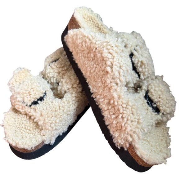 Papillio By Birkenstock Arizona Shearling Sandals Teddy Eggshell Size 39 8 New - Picture 2 of 16
